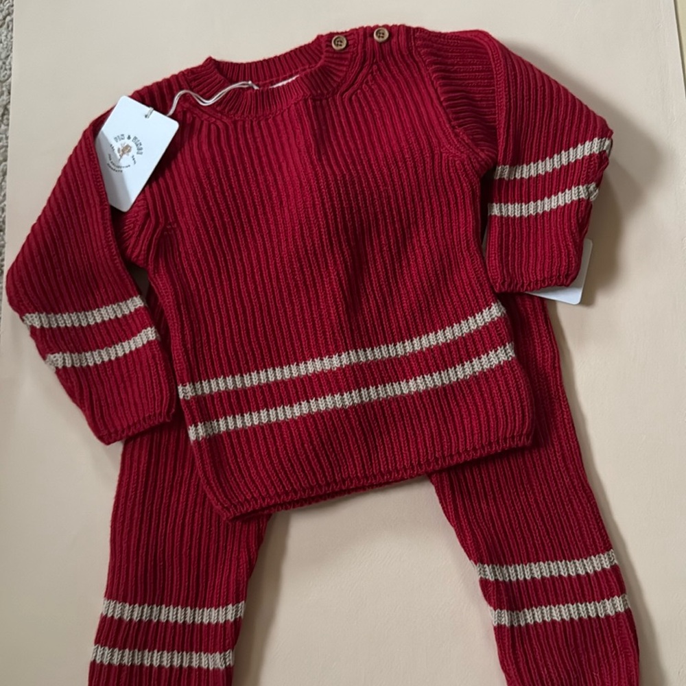 NWT Fin&Vince ribbed knit set Chili Flax 12-18m